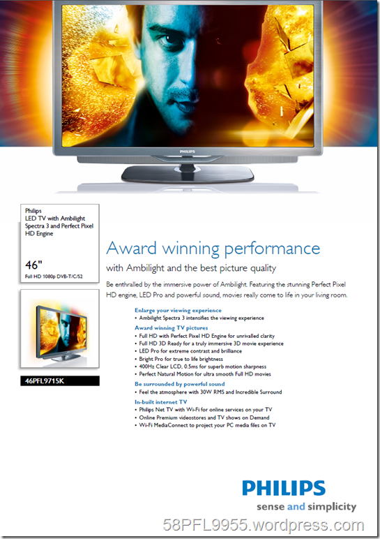 Philips 2010: 46PFL9715K/02 Product Spread Sheet