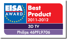 EISA AWARD Best Product 2011-2012 3D TV: Philips 46PFL9706